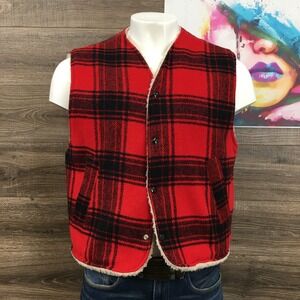 VINTAGE Canyon‎ Guide Buffalo Plaid Fleece Vest Sherpa Lined Outdoors Large USA